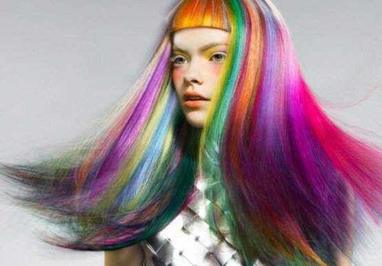 Rainbow hair Rainbow hair with orange bangs
