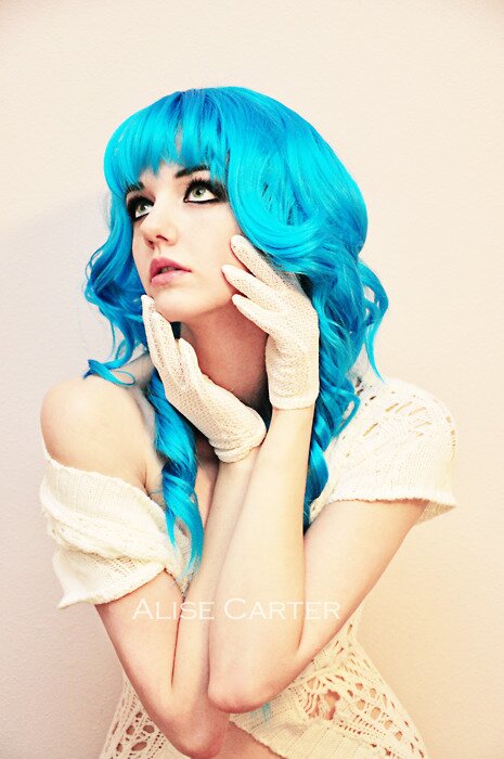 Girl With Blue Hair Cute Girl In Blue Hair Wig