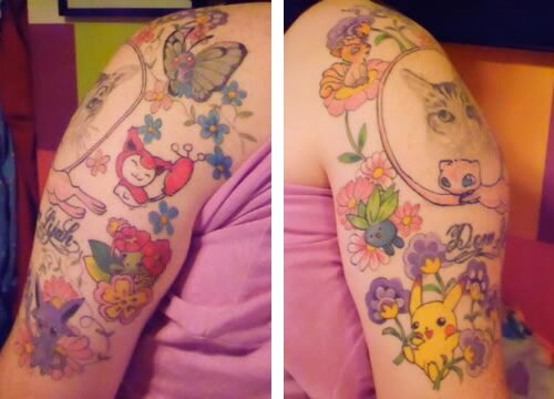 Pokemon Flower Tattoo Arm Sleeve Pikachu