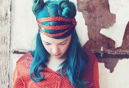 Blue Hair Blue Hair With Japanese Buns Kawaii Hair