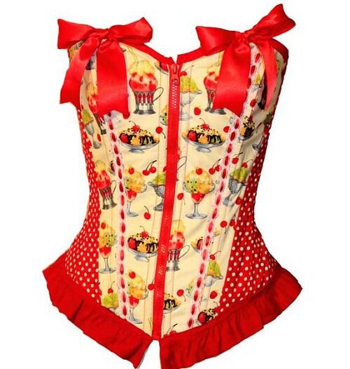 Corset Red With Cake Print Kawaii Underware