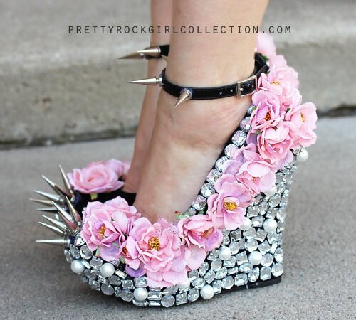 Spike Wedge Shoes Floral Rhinestone Studded Spike Wedge Shoes Kawaii Shoes Blog