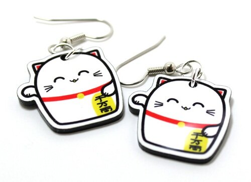 Lucky Cat Earrings Maneki-Neko Lucky Cat Earrings Kawaii Jewelry