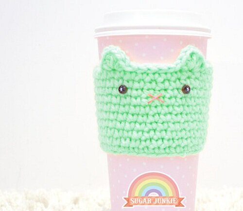Crocheted Coffee Cozy Crocheted Cat Coffee Cozy Kawaii Accessories Blog