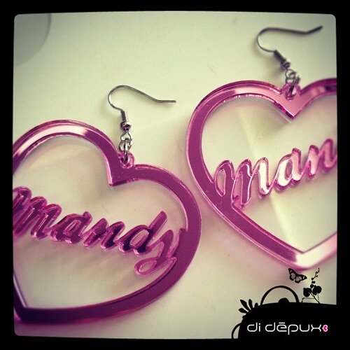 Name Earrings heart name earrings word necklace Kawaii laser cut swarovski necklace Kawaii Jewelry